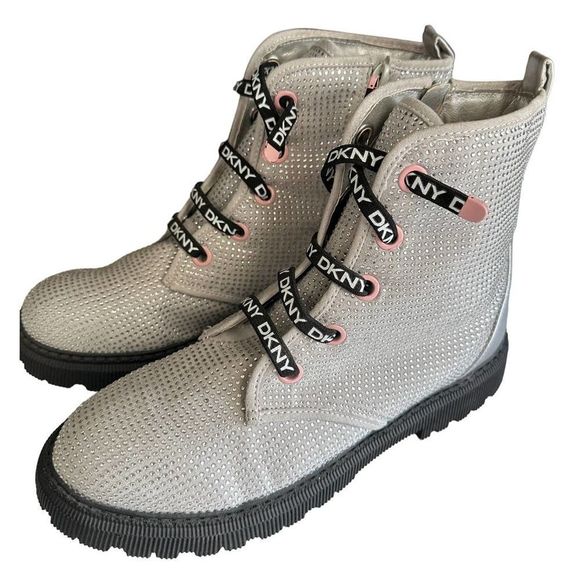 NWOB DKNY Silver Ava Stone Moto Bootie  Size‎ 8.5 - Picture 1 of 7